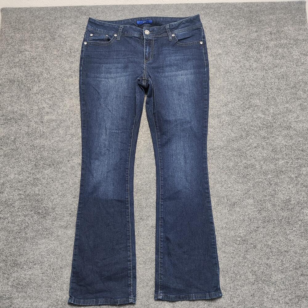 APT.9 Jeans Womens 14 Medium Wash Blue Mid Rise Bootcut Rhinestone Studded Denim